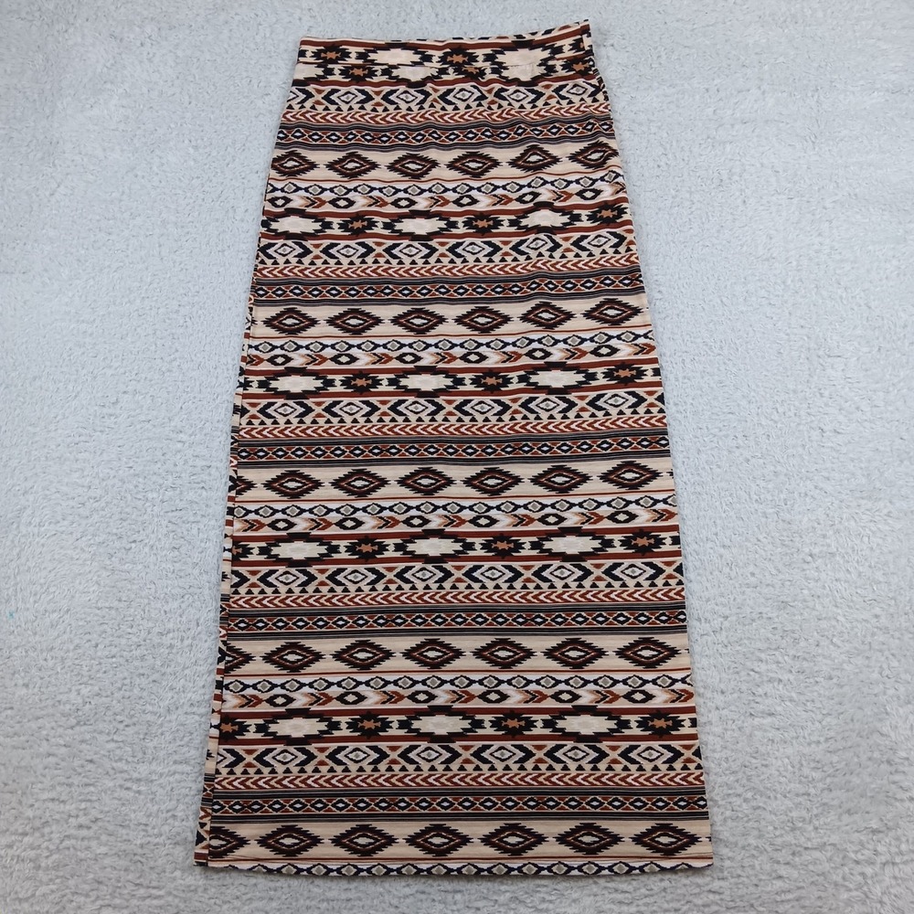 Bobbie Brooks Maxi Skirt Women M Brown Southwestern Geometric Stretch RN 67227
